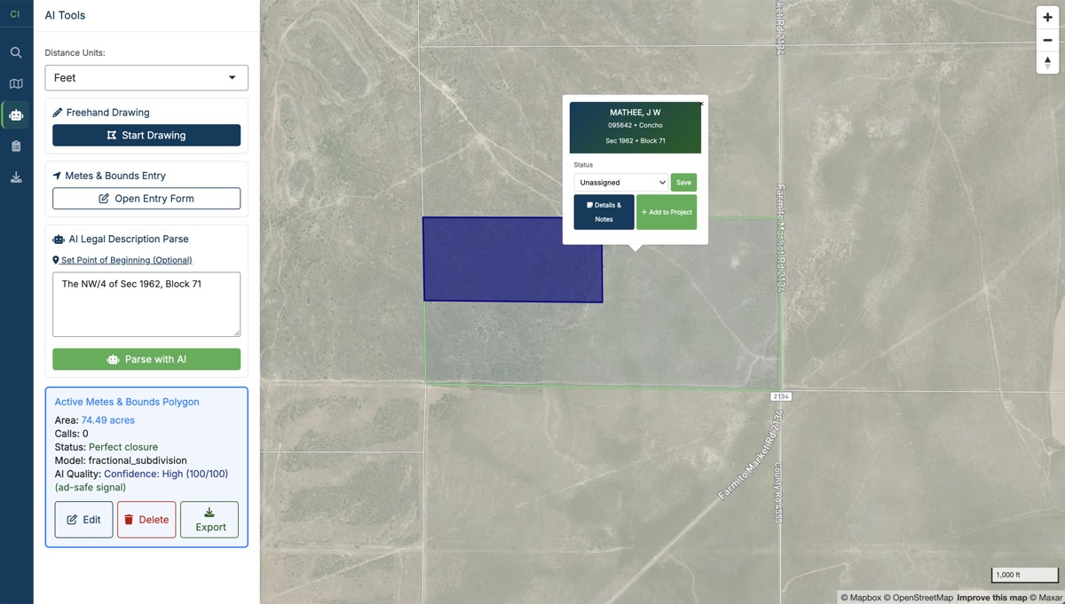 Land Intelligence: AI metes and bounds mapping with polygon output and confidence scoring